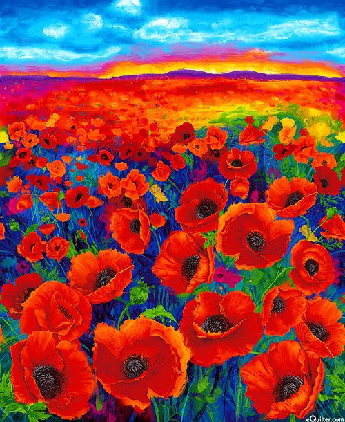 Timeless Treasures Fabric 100/% Cotton Poppy Sunset Panel