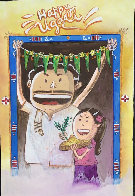 #gudi padhwa#happy ugadi#water colours#pencil colours for highlighting#festival vibes!!#insipired from #SatishGangaiah