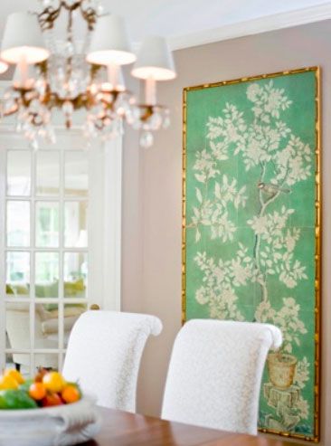 Display What You Love. Interior Designer: Sara Tuttle. Chinoiserie wallpaper, framed.