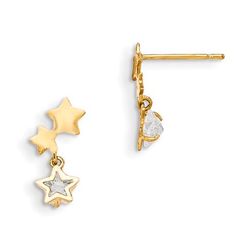 14K Yellow Gold Madi K Two-tone CZ Double Post with Chain Heart Earring from Roy Rose Jewelry 14K Yellow Gold Madi K Two-tone CZ Double Post with Chain Heart Earring from Roy Rose Jewelry