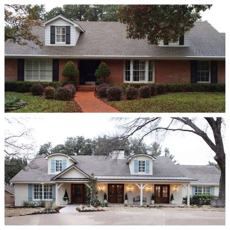 Follow The Yellow Brick Home Five Exterior Improvement Ideas Fixer Upper French Country Renovation Paint Doors And A Beautiful Porch