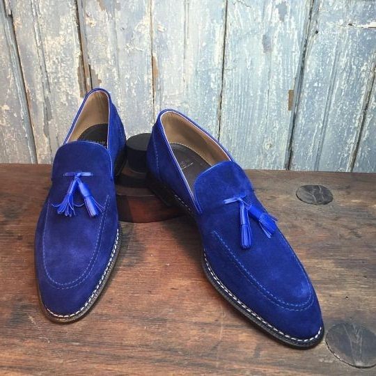 Men,s Handmade loafer shoes, royal blue suede shoe for men, men tassel dress sho - Casual