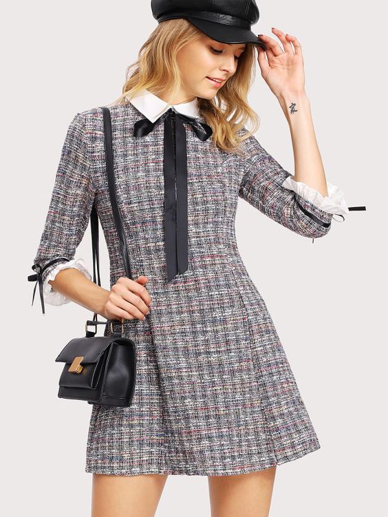 Robe en tweed bicolore -French SheIn(Sheinside)