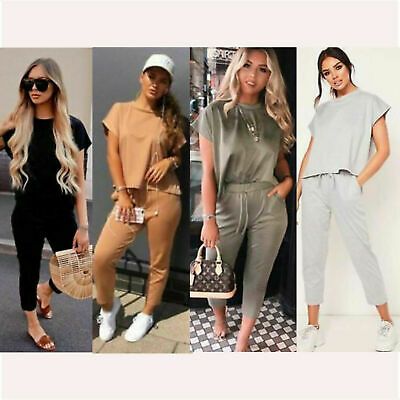 WOMENS LADIES V NECK BAGGY LOOSE FIT LOUNGE WEAR SUIT 2 PIECE CO-ORD SET 8-14
