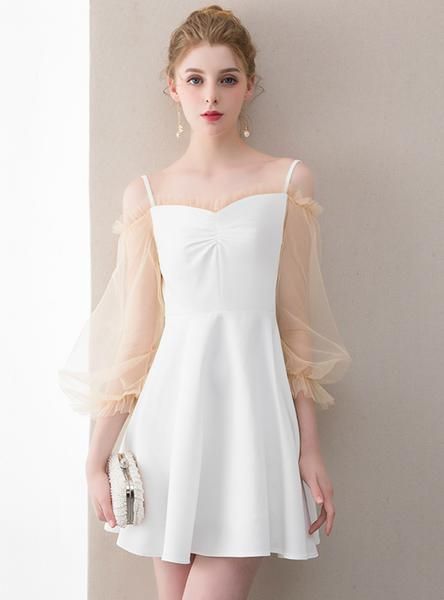 In Stock:Ship in 48 hours Spaghetti Straps White Long Sleeve Homecomin – kemedress