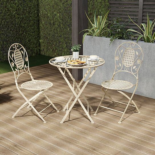 Folding Bistro Set 3 Pc Table And Chairs With Lattice Leaf Design Outdoor Furniture For Garden Patio Outdoor Bistro Set Bistro Set Lavish Home
