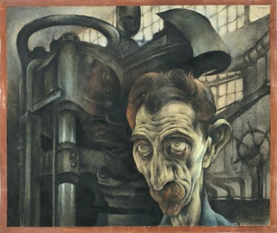 Albert Birkle (1900-1986) | Arbeiter und Maschine | 1922 | Pastell | Kunsthalle Schweinfurt Sammlung Joseph Hierling (Germany)