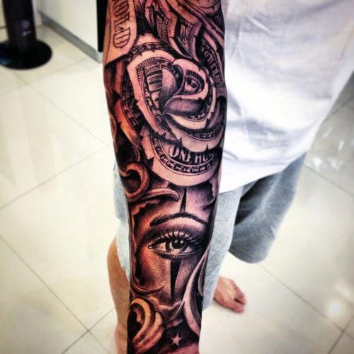 Badass Money Sleeve Tattoo Best Money Tattoos Cool Money Bag Dollar Sign Cash Stack And Monopoly Man M Tattoos For Guys Rose Tattoos For Men Money Tattoo