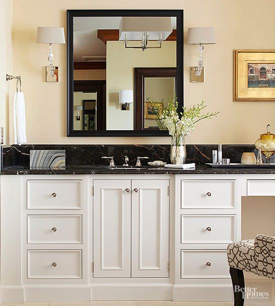 Bathroom Countertop Ideas For Every Style Black Marble Countertops Bathroom Countertop Ideas For Every, Black Bathroom Cabinets With White Countertops