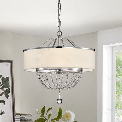 Shop 3 Light Drum Chandelier in Iron Frame and Linen Shade Shop 3 Light Drum Chandelier in Iron Frame and Linen Shade
