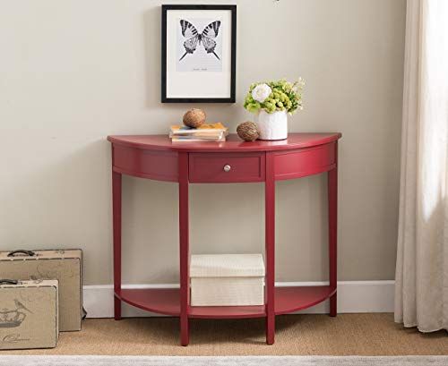 Great For Kings Brand Furniture Red Finish Wood Half Round Console Sofa Entryway Accent Table With Drawer Living Console Table, Half Round Console Table With Drawers
