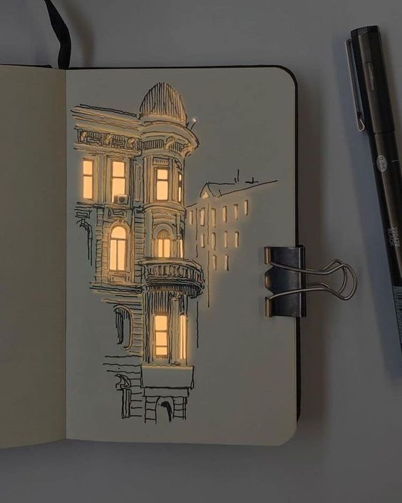 Artist Creates Architectural Drawings That Look Like They’re Illuminated With Real Lights