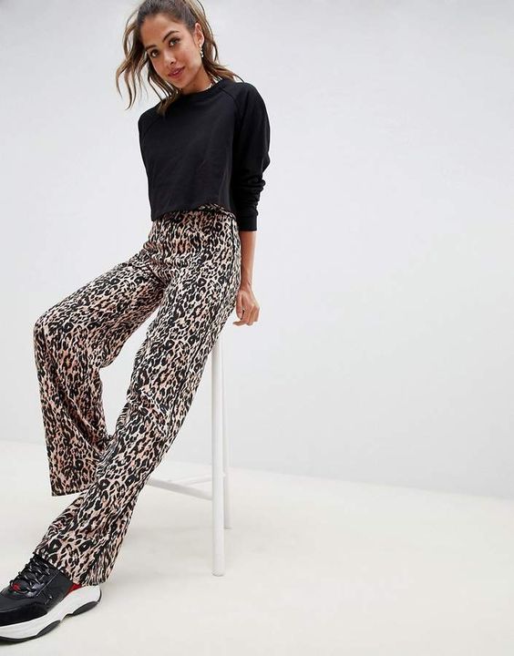 Miss Selfridge wide leg pants in leopard print