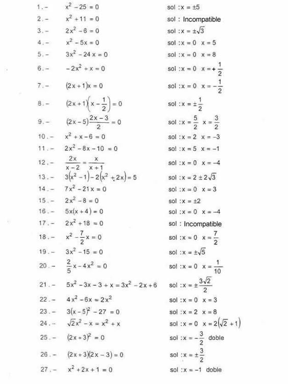 Ejercicios De Ecuaciones De 2º Grado Completas E Incompletas Ecuaciones Cuadraticas Matematicas Avanzadas Matematica Ejercicios