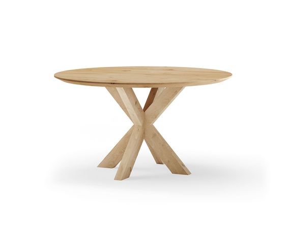 Ronde eiken eettafel op maat, diverse kleuren, houten onderstel XX-poot 10x6 oak.