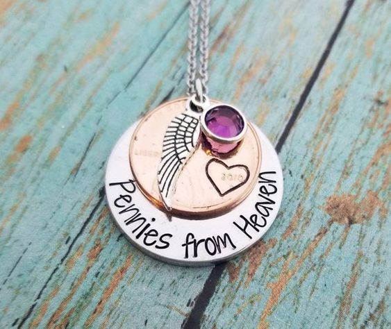 Pennies from Heaven * Penny Memorial Necklace * Memorial Jewelry * Heart Penny Necklace - Angel Wing
