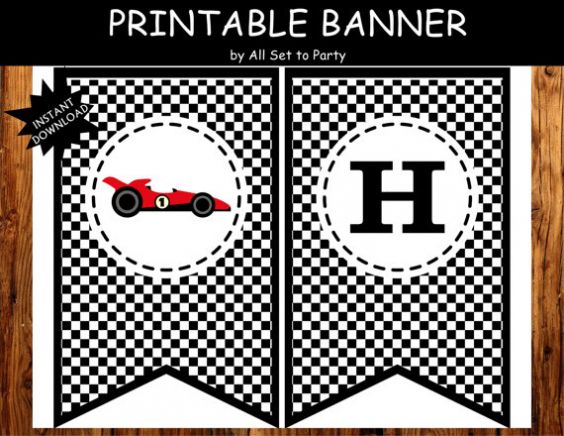 Bunting Happy Birthday Banner INSTANT DOWNLOAD with EDITABLE text Custom Banner Party Decorations Race Car Party Banner