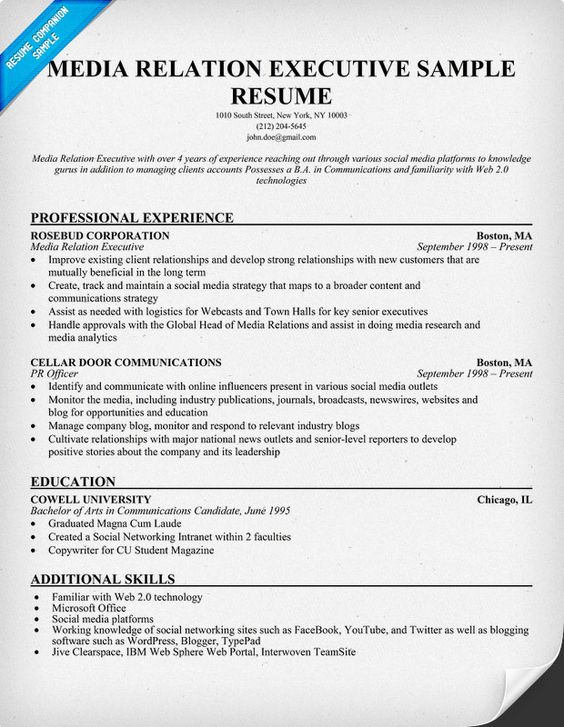 media relation executive resume