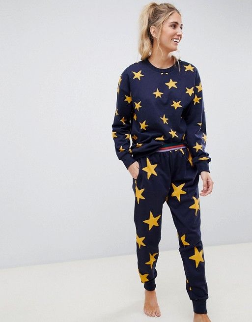 Women Ladie Star Print Sweatshirt Jogging Bottom Loungewear Tracksuit Set Jogger
