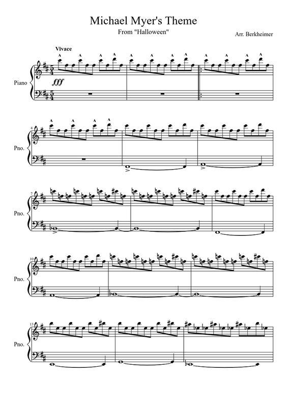 michael myers theme song sheet music halloween theme sheet music for piano