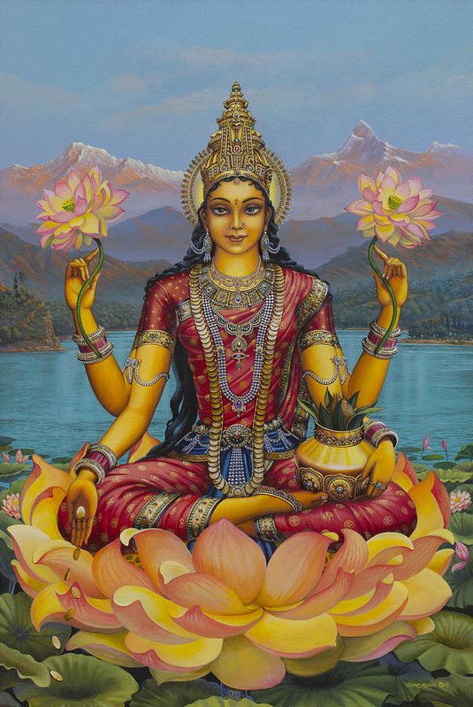 Lakshmi Print featuring the painting Lakshmi Devi by Vrindavan Das