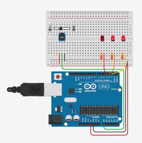 Tmp36 Temperature Sensor With Arduino In Tinkercad Arduino Arduino Projects Sensor