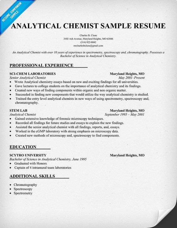 chemist resume samples