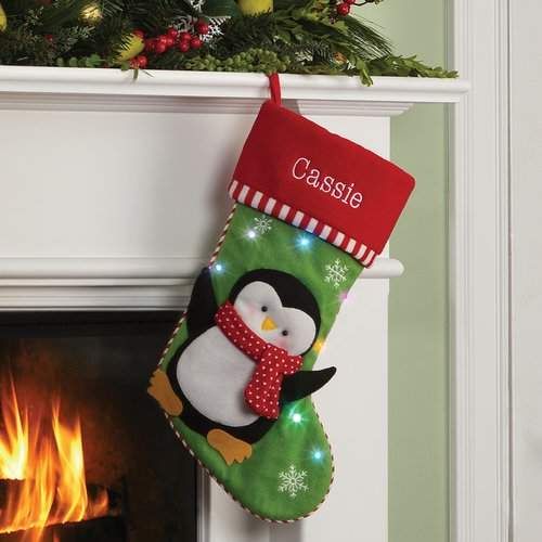 Embroidered with a name Personalised Grey Checked Penguin Christmas Felt Christmas Stocking with check design