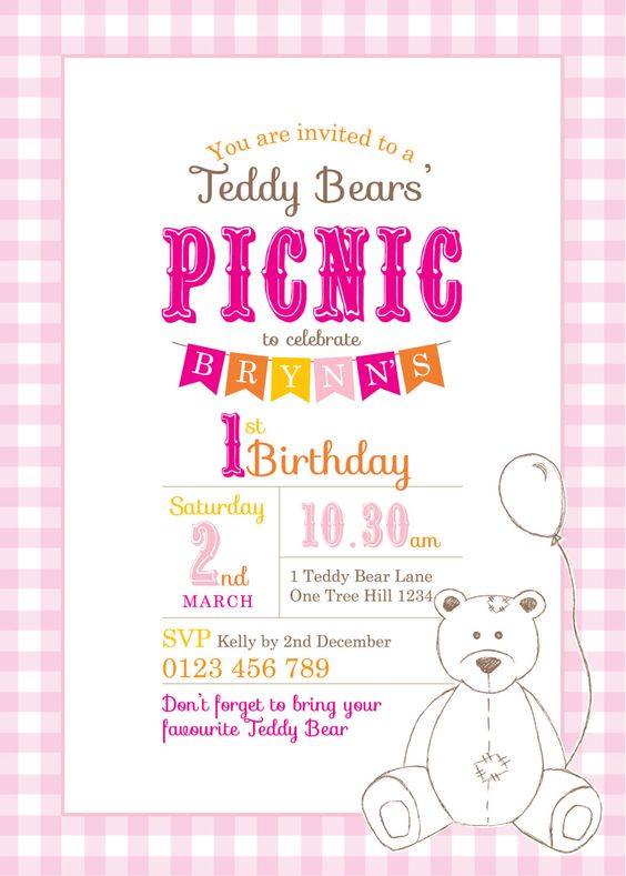Printable Custom Birthday Party Invitation Template - Teddy Bears - picnic invitation template Printable Custom Birthday Party Invitation Template - Teddy Bears - picnic invitation template