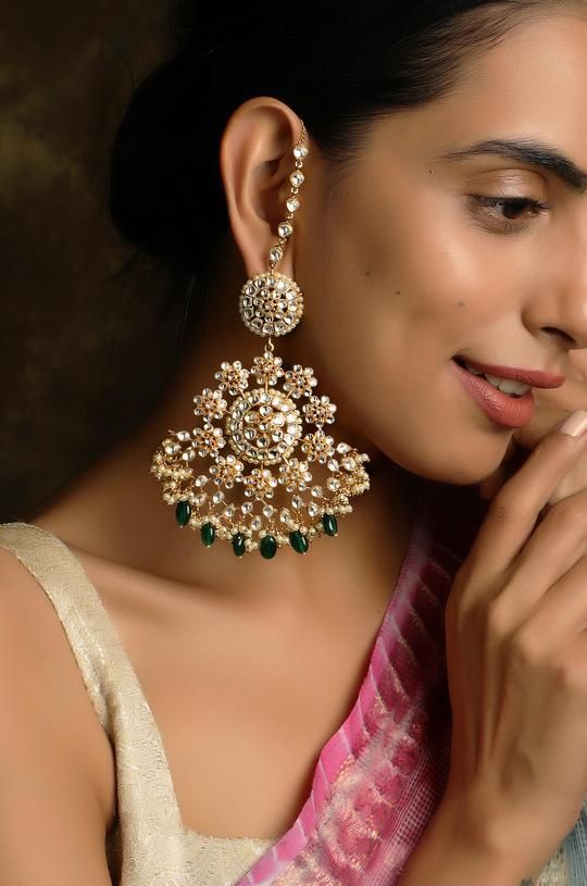 If You Have A Slightly Rounded Face Or Curved Features Go For Such Long Jhumkas With Kundan Tops They Ve Got To Suit You J Stuff To Buy Drop Earrings Earrings