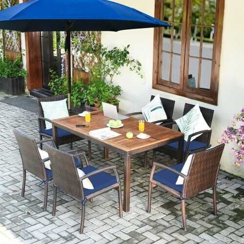 7pcs Patio Rattan Cushioned Dining Set With Umbrella Hole Warm White In 2021 Furniture Sets 7pcs Patio Rattan Cushioned Dining Set, 7pcs Patio Rattan Cushioned Dining Set With Umbrella Hole