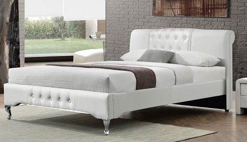 Designer White Faux Leather Bed Frame Double Or King Size Starting From Only 227 99 With Free Uk Delivery H Upholstered Design Designer White Faux Leather Bed Frame, King Size White Faux Leather Bed