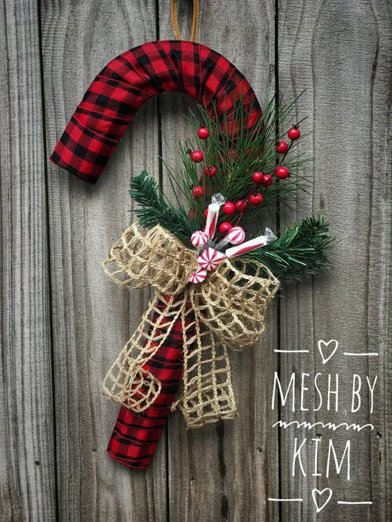 Candy cane wreath, Candy cane door hanger, candy cane decor, Buffalo plaid candy cane wreath, Buffalo plaid wreath, Christmas wreath