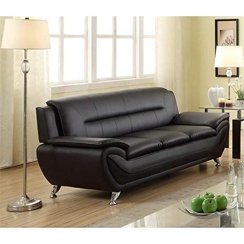 Kingway Furniture Ashely Faux Leather Living Room Sofa Black Leather Sofa Living Room, Black Faux Leather Sofa