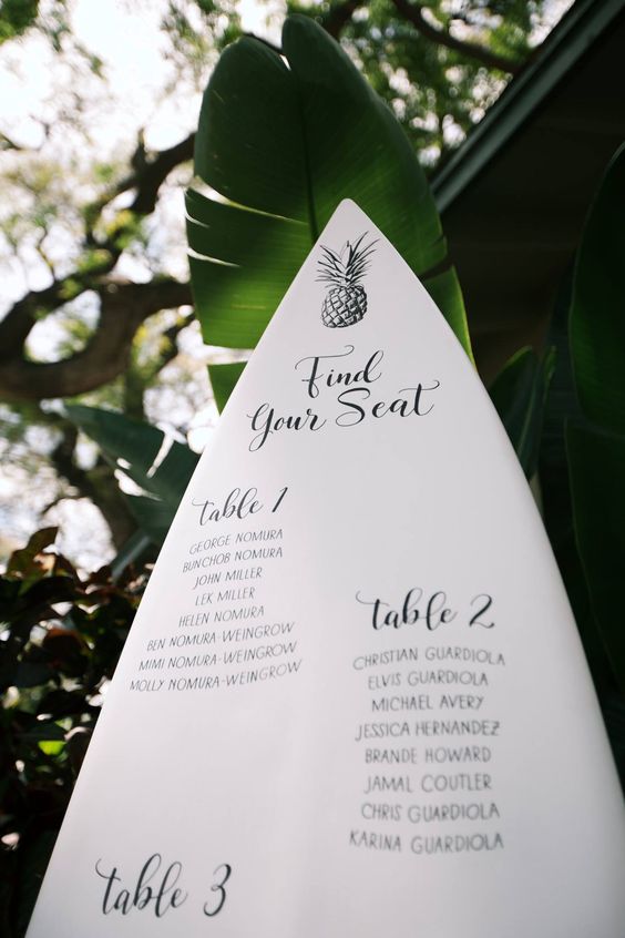 Surfboard wedding seating chart - Anna Kim Photography