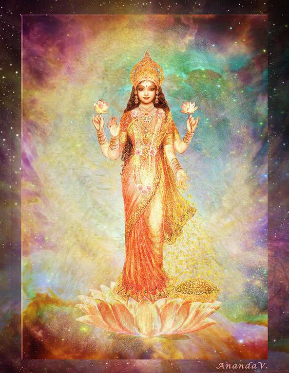 Purchase a poster of the mixed media "Lakshmi floating in a Galaxy" by Ananda Vdovic. All posters are professionally printed, packaged, and shipped within 3 - 4 business days. Choose from multiple sizes and hundreds of frame and mat options.