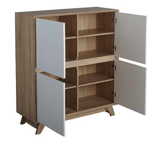 Rangement 4 Portes Nordic Imitation Chene Et Blanc Meuble Rangement Rangement Idee Rangement Cuisine