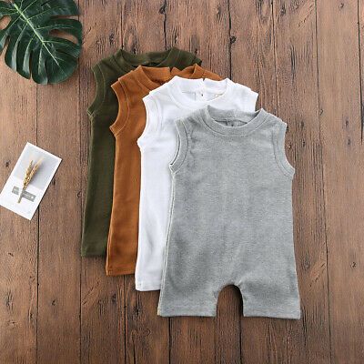 Toddler Newborn Baby Girl Boy Solid Sleeveless Jumpsuit Romper Clothes Outfit US