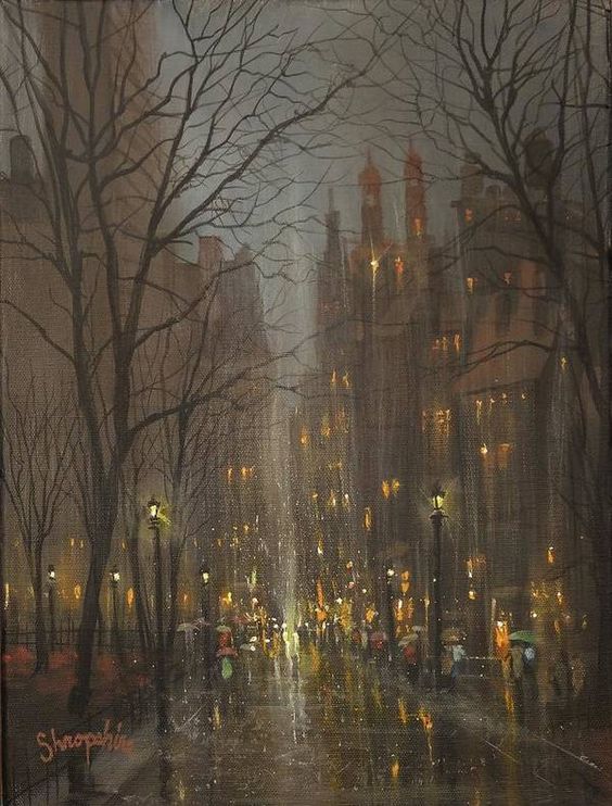 City Rain Poster featuring the painting City Park by Tom Shropshire