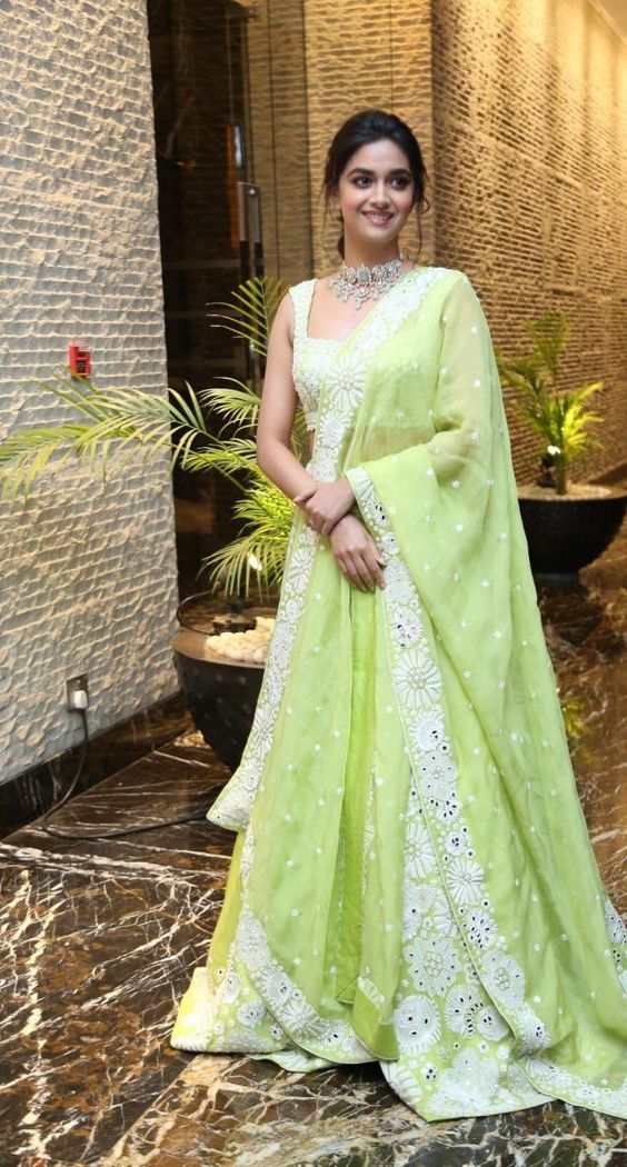 Keerthy Suresh looks resplendent in a lime green lehenga set at "Good Luck Sakhi" pre-release event!
