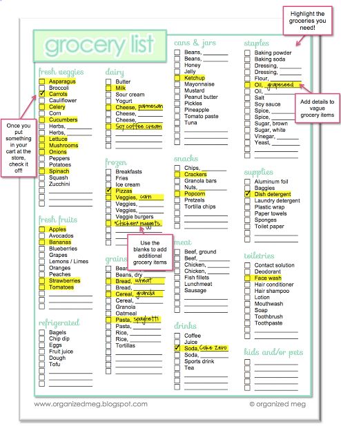 Organized Meg grocery list free printable grocery checklist - grocery checklist template Organized Meg grocery list free printable grocery checklist - grocery checklist template