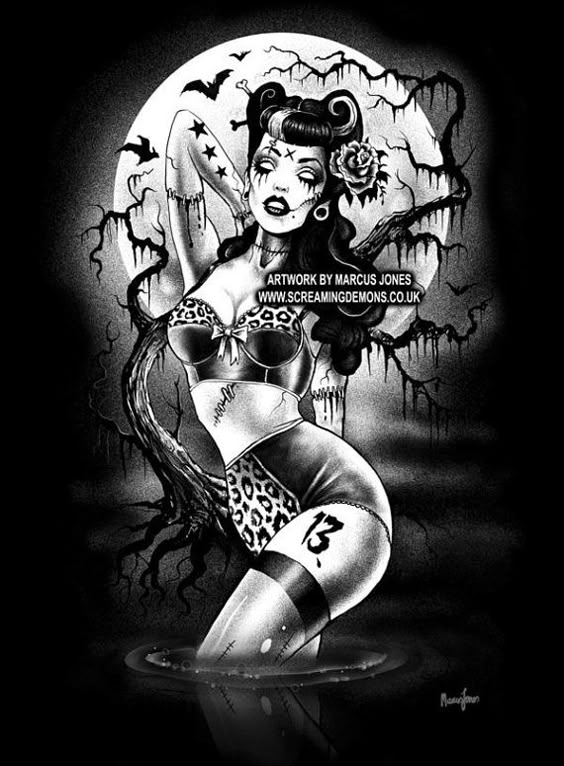 Gift for Guys Goth Pinup Art Vintage Pin Up Art Skeleton Pin Up Girl Painting Creepy Anatomical Art