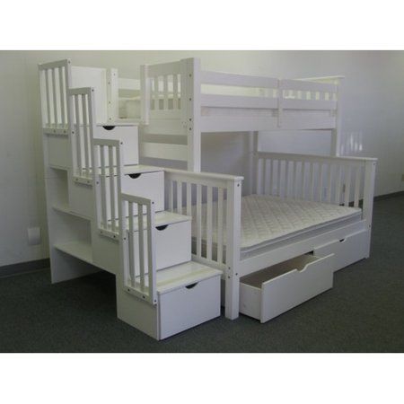 Bedz King Stairway Bunk Beds Twin Over Full With 4 Drawers In The Steps And 2 Under Bed Cappuccino Com Storage Designs Bedz King Stairway Bunk Beds Twin Over, Bedz King Stairway Bunk Bed