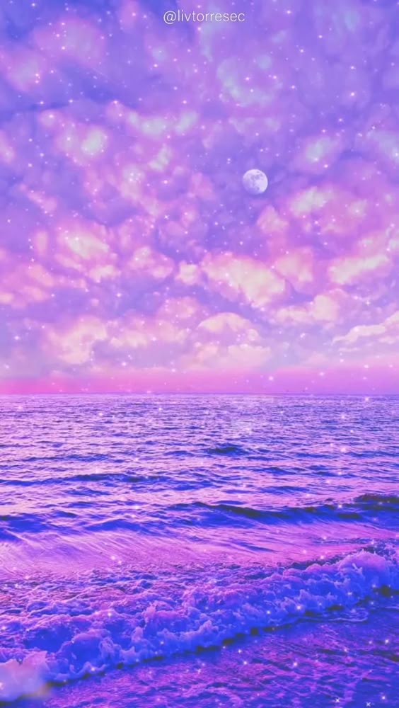 LIVE WALLPAPER |MOON | NIGHT | SEA | STARS | BLUE | PINK| TIKTOK | By @livtorresec