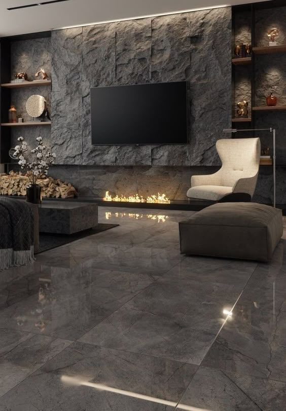 Elegance in home TV wall with fireplace ideas/ home decor 2022