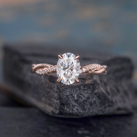 1.5ct Oval Lab Grown Diamond Engagement Ring Rose Gold IGI Certificate Twist Infinity Solitaire Diamond Ring Half Eternity Ring Bridal Women