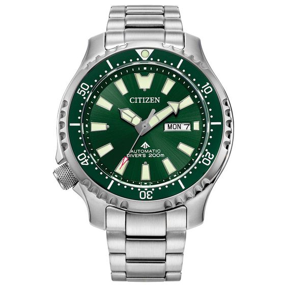 The Citizen Promaster Diver watch proves a dive watch can be fashionable and functional. Expertly crafted in stainless steel case, green ion-plated stainless steel bezel and green dial, this tactical 44-millimeter watch is water-resistant up to 200 meters. In addition to precision timekeeping, this Promaster Diver watch includes a date wheel. Style your next adventure with accuracy and good looks. Citizen has pioneered watchmaking for over 100 years, achieving excellence through innovation, crea