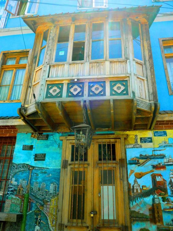 Colorful houses and shops in Valparaiso, Chile.