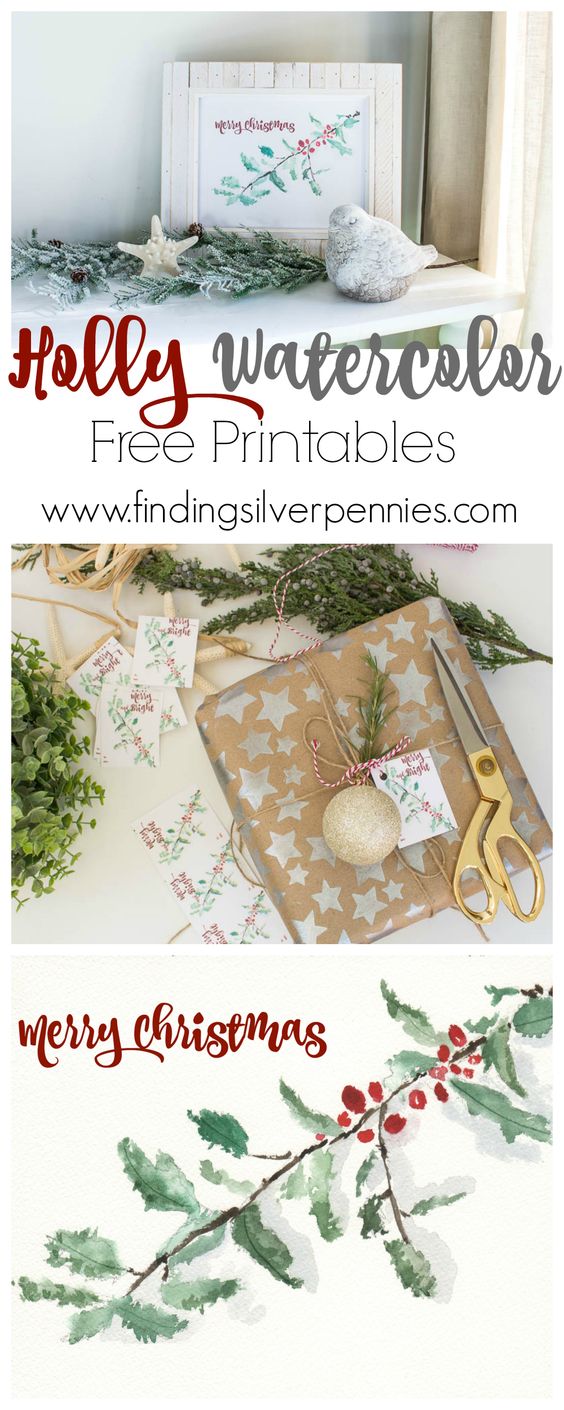 Holly Watercolor (Free Printable) - Finding Silver Pennies