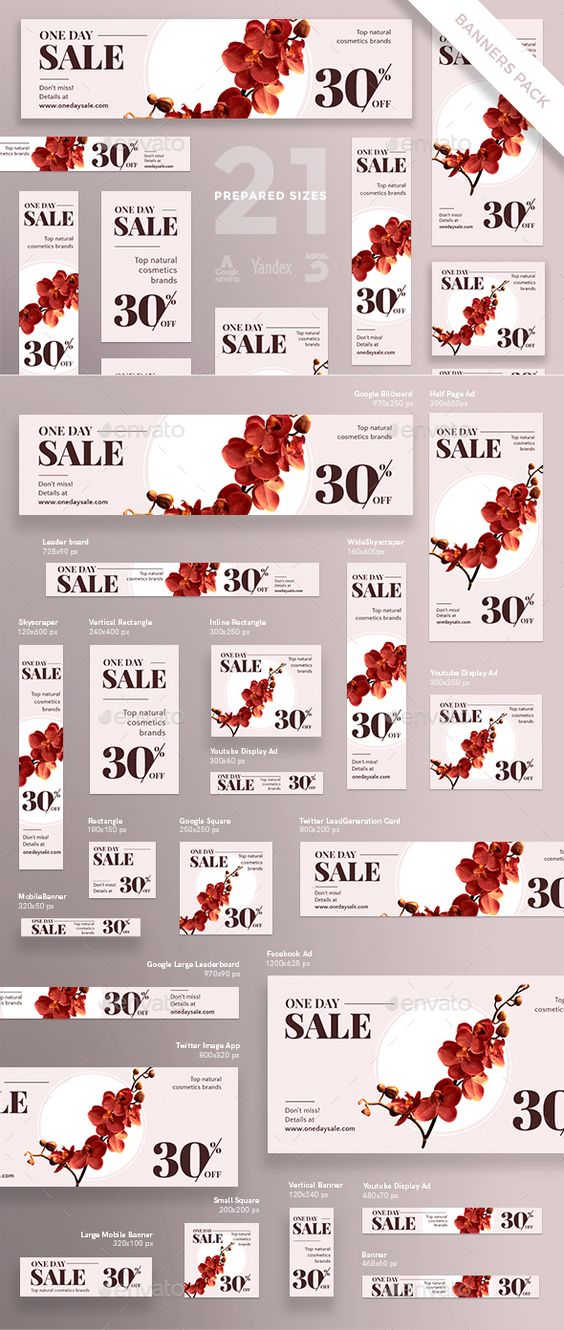 Stand out of the crowd with a perfect banners pack. Big set of banners ¨C 21 various forms and sizes to improve the look of your website, social media pages as well as blog or mobile app and attract more clicks on your posts. Perfect for click-worthy event invitations, party supplies, gift tags, web